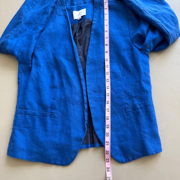 LOFT Women Royal Blue 100% Linen Open Front Peplum Blazer Jacket Size 10 Modern - Picture 8 of 8
